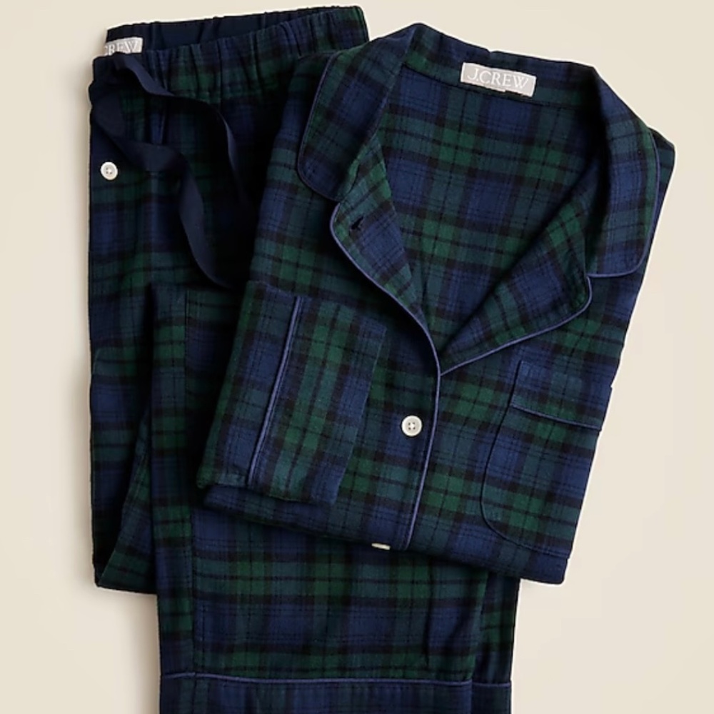 J. Crew Flannel Pajama Set Black Watch Tartan M NWT